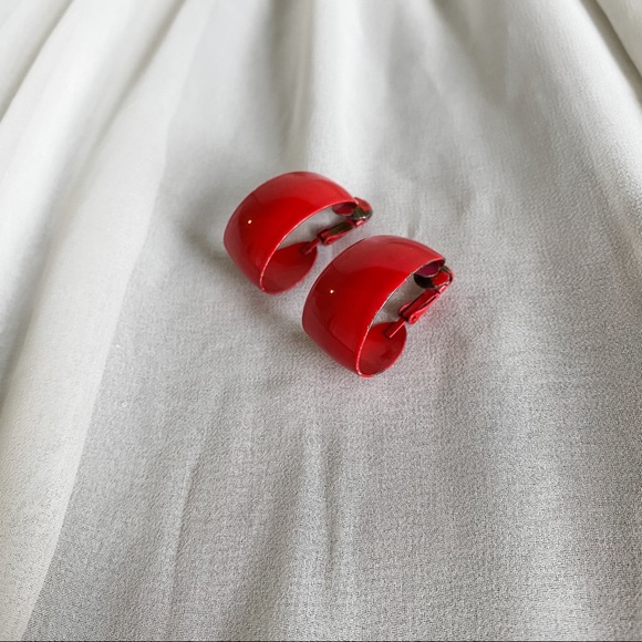 Vintage Jewelry - Vintage 80s Red Metal Chunky Hoop Clip Earrings